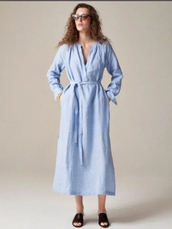 J. Crew Cabana Linen Dress. French Blue Full Slip. Pockets XS. NWT. $169.00 MSRP - Picture 1 of 8